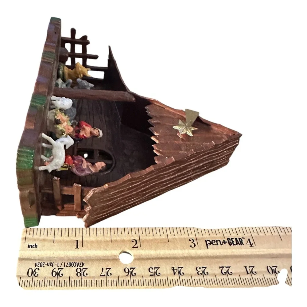 Christmas Nativity Brown Stable Manger Set w/ Mary Joseph Jesus Animals
